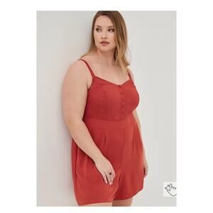 Torrid Rust Eyelet Stretch Challis V Neck Romper Sz.3 NWT